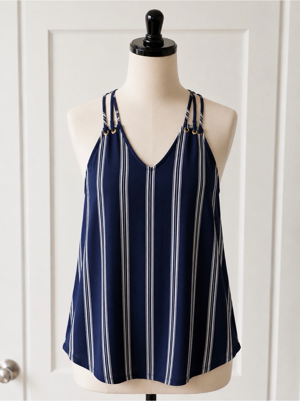 Mauve Navy & White Vertical Stripe Double-Strap Camisole